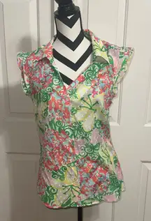 LILLY PULITZER Floral Ruffle Sleeve Button Down Blouse