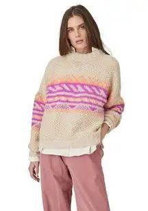 Xirena Sofia Alpaca Jacquard Knit Chunky Boxy Cropped Sweater in Dahlia Fiesta