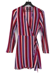 REFORMATION Gjelina Luisa Stripe V-Neck Wrap Mini Dress Pink Purple S