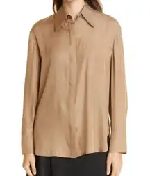 Vince  Relaxed Long Sleeve Silk Blend Button-Up Blouse In Teak