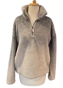 Simply Southern Sherpa Fleece Quarter Zip Pullover Ombre Gray Beige Large