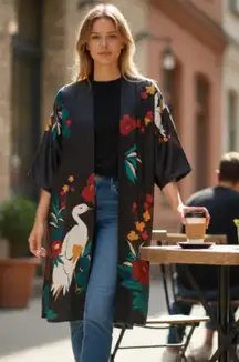 NWOT Chico's Nature Print Kimono Bird Floral Oversize