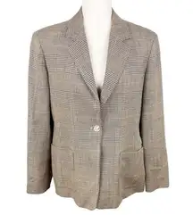 MaxMara Vintage Tan Glen Plaid Linen Wool Blend Blazer Jacket US Women's Size 10