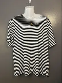 Needle & Threads Shirt Womens XL Black White Striped Nautical Anchor Embroidered