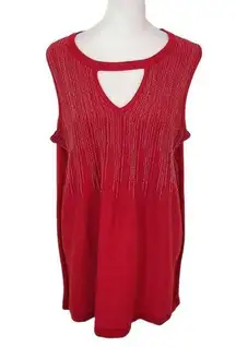 Ashley Stewart Red Sleeveless Top with Silver Accents Size 14-16 Red Sparkly Top