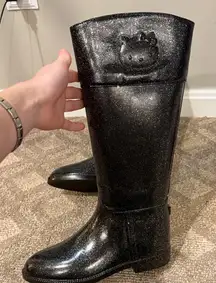 Hello Kitty black sparkly heavy duty rain boots size 6 Sanrio
