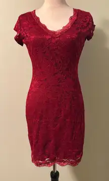 Red Lace Bodycon Dress Cocktail Party Evening Sexy Small whimsi Y2K fairy lace s