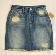 NWT MUDD denim blue jean skirt womens teen size 0 distressed country