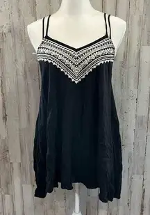 American Eagle Black Embroidered Tank Top Long Line Strappy