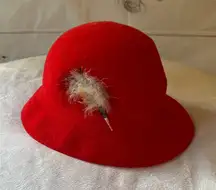 Kangol red wool hat with feather