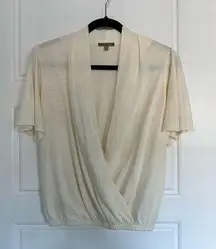 Lilla P Faux Wrap Flutter Sleeve Lightweight Cream Top Size XS