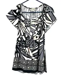 Live and Let‎ Live size large petite black white tan short sleeve shirt top