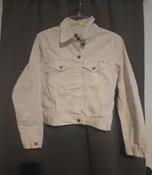 French Cuff Womens Jean Jacket Size Small Denim‎ Light Pink Button Up Gem Detail