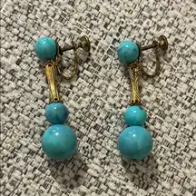 Vintage Faux Turquoise and Gold Tone Screw Back Drop Earrings