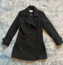 Anne Klein Black Double Breasted Wool Blend Pea Coat Size S