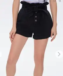Forever 21 cuffed paper bag tie black denim shorts