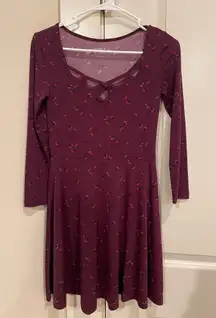 AEROPOSTALE ✨ Burgundy Floral Skater Dress Stretchy Size Small Worn 1x EUC