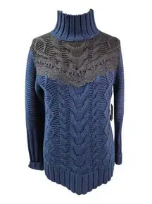 NWT Simply Vera Vera Wang Gilded Opulence Navy/Black Knit Tunic Sweater Lace  M