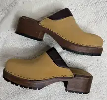 J. Crew tan suede leather platform clogs