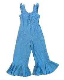 Lulu's Morning Glory bright blue eyelet lace-up jumpsuit size S