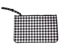 Skinny Case Clutch Wallet Zip Top Gingham Black White Checkered Vinyl Make Up