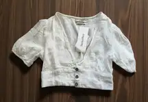 PULL & BEAR White Crop Short Sleeve Button Bolero Size Small
