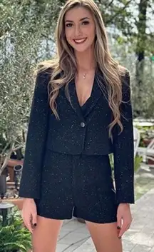 1 STATE Black Gold Thread wool Blend Tweed Shorts Size 12