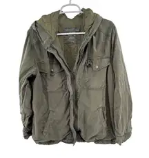 American Eagle Outfitters Olive Bomber military hooded Jacket L Lycocell outdoor