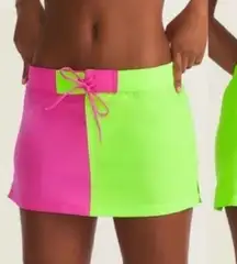 NWT LoveShackFancy X Hurley Solid Blocked Boardie Skirt neon pink green swimsuit