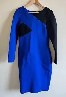 Milly Long Sleeve Colorblock Sheath Midi Dress Lined Womens Size 8 Black…‎