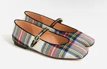 J. Crew Anya Stewart Tartan Mary Jane Flats Plaid White Ivory blue green holiday