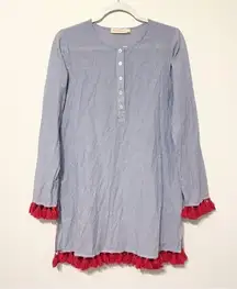 TORY BURCH Cover Up Striped Tunic Size Small Tassel Cotton Beach Swim Top Blue