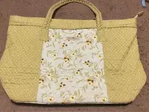 Isabella's Journey Green‎ Blue Floral Quilted Tote Bag Rope Handle EUC