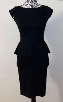 Bateau Neckline Peplum Towork Mini Black Dress Size 2