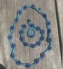 Blue sandstone flower jewelry set