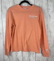 PELOTON Shirt Size Small Orange Pink Washed Classic‎ T-Shirt Long Sleeve Active