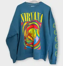 Nirvana Oversized Crewneck Sweatshirt Blue Tie Dye Print S/M