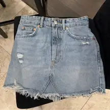 ZARA  high waisted distressed denim mini skirt