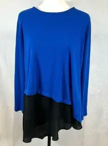 royal blue and black twofer knit and chiffon top size 1X