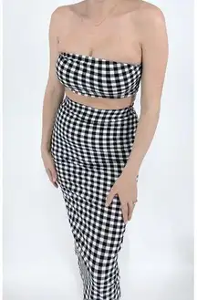 Women's Gingham Black and White Top and Skirt Set Size Small