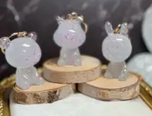 Glittery Resin Animal Keychains, Rabbit, Deer, Bear with pink glitter, gold