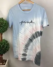 PINK - Victoria's Secret Pink by Victoria’s Secret Blue & Pink Logo Print Tie Dye Tee T Shirt XS