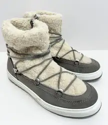 Blondo Winter Boot Size 9.5 Waterproof Gray Cream Suede Shearling Upper‎ Lace Up