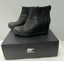 Sorel‎ Joan of Arctic II black leather wedges booties boots women's 7 NL3022-010