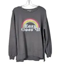 Easy Does It Rainbow Graphic Oversized Vented Side Fleece Sweatshirt L