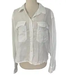 ZARA Gap White Linen Cropped Collared Button Up Shirt Women's Size 36/Medium | 48-29