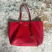 Michael Kors Jet Set Travel Large Saffiano Leather Tote Bag Cherry Red