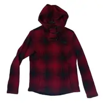 The North Face womens small red black pull over hoodie cowl neck plaid checkered