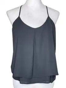Ambiance Black Pleated Layered Racerback Sheer Cami Blouse Top Layers Medium