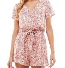 BEBOP Multicolor Womens Juniors Floral Print Short Sleeve Romper, Small